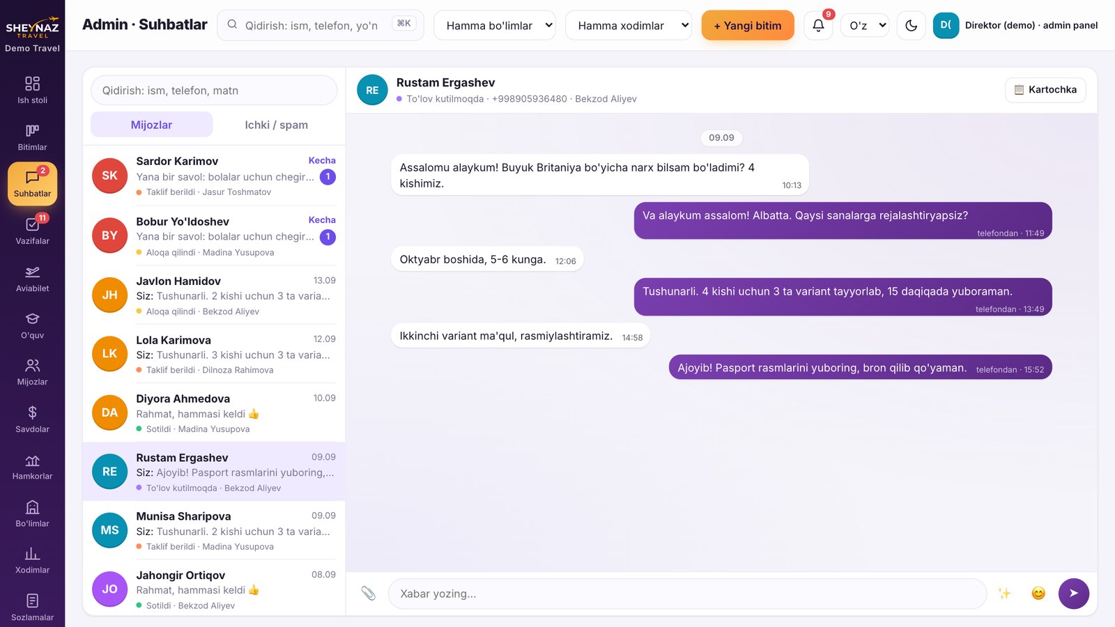 CRM ekrani